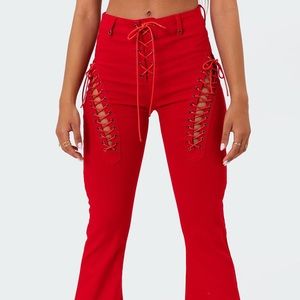 Red Engine Flare Pants from Edikted
